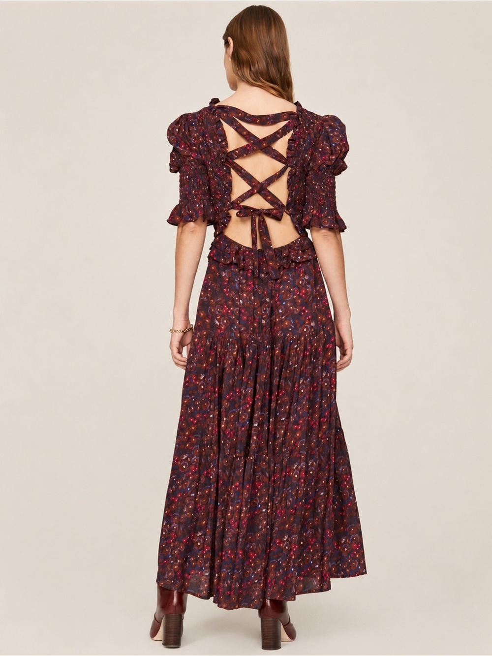 Sea New York Ilana Ikat Open Back Tie Back Midi Dress Sz XS